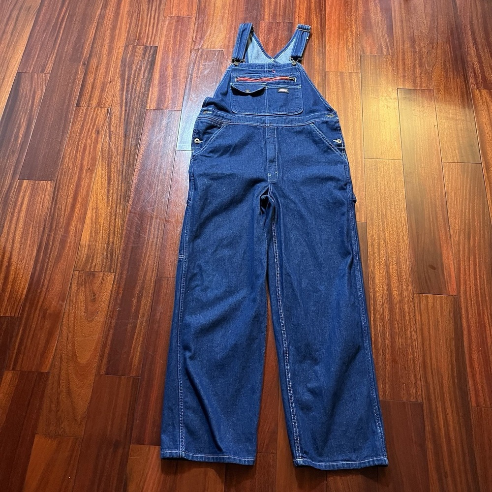 Dickies Overalls Womens Small SR 40x30 Blue Dark Wash Carpenter Denim Workwear *